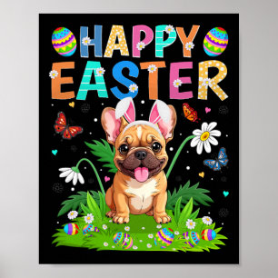 Fransk Bulldog Glad Påsk Äggjakt Kaninöron Lätt Poster