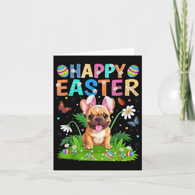 Fransk Bulldog Glad påsk Egg Hunt Bunny Ear Eas Kort (Framsida)