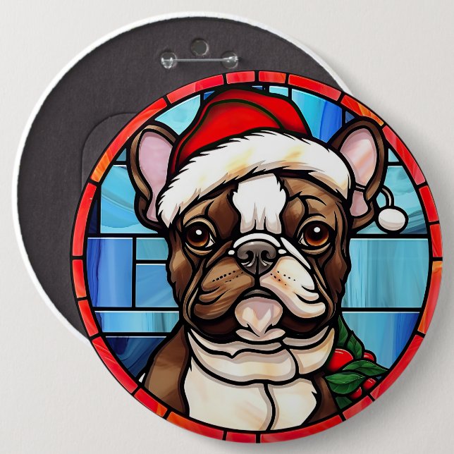 Fransk Bulldog Glasmosaik Jul Knapp (Framsida & baksida)