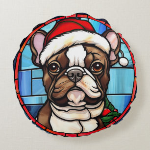 Fransk Bulldog Glasmosaik Jul Rund Kudde