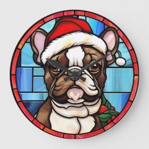 Fransk Bulldog Glasmosaik Jul Stor Klocka
