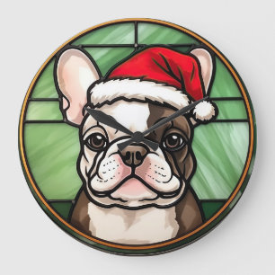 Fransk Bulldog Glasmosaik Jul Stor Klocka