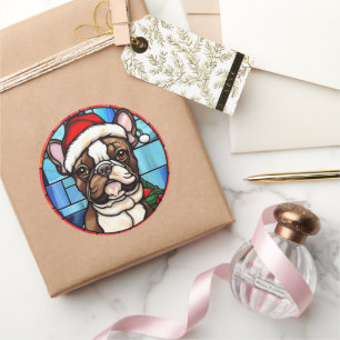 Fransk Bulldog Glass-Jul Runt Klistermärke