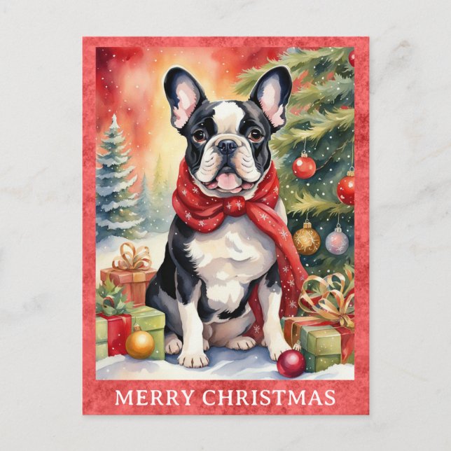 Fransk Bulldog God jul Cute Puppy Hund Vykort (Framsida)
