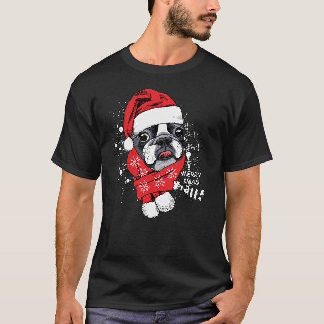 Fransk Bulldog God jul Y'all T-Shirt (Framsida)