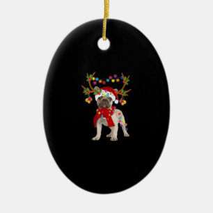 Fransk Bulldog Gorgous Reindeer Julgran Julgransprydnad Keramik