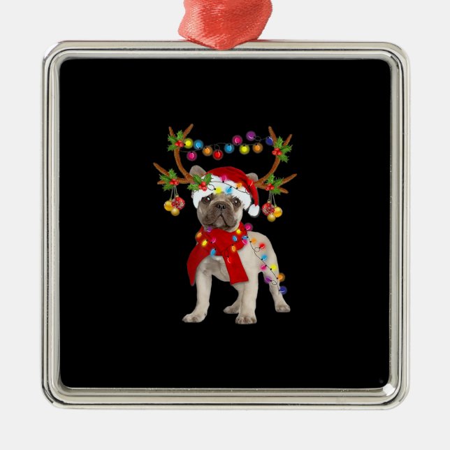 Fransk Bulldog Gorgous Reindeer Julgran Julgransprydnad Metall (Framsidan)
