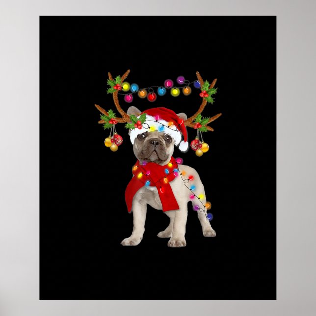 Fransk Bulldog Gorgous Reindeer Julgran Poster (Framsidan)