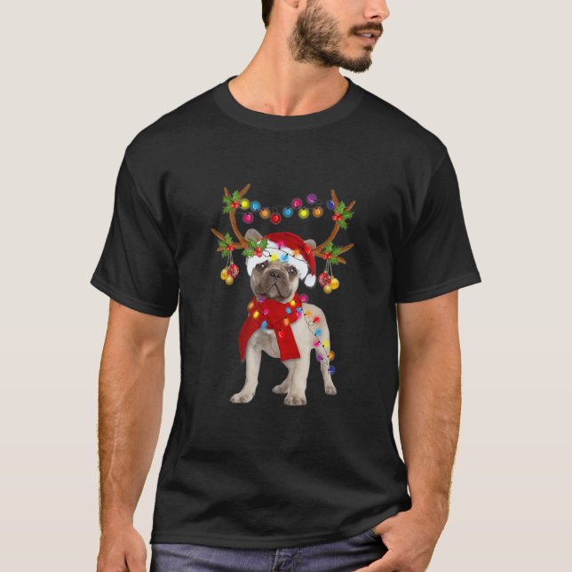 Fransk Bulldog Gorgous Reindeer Julgran T Shirt (Framsida)