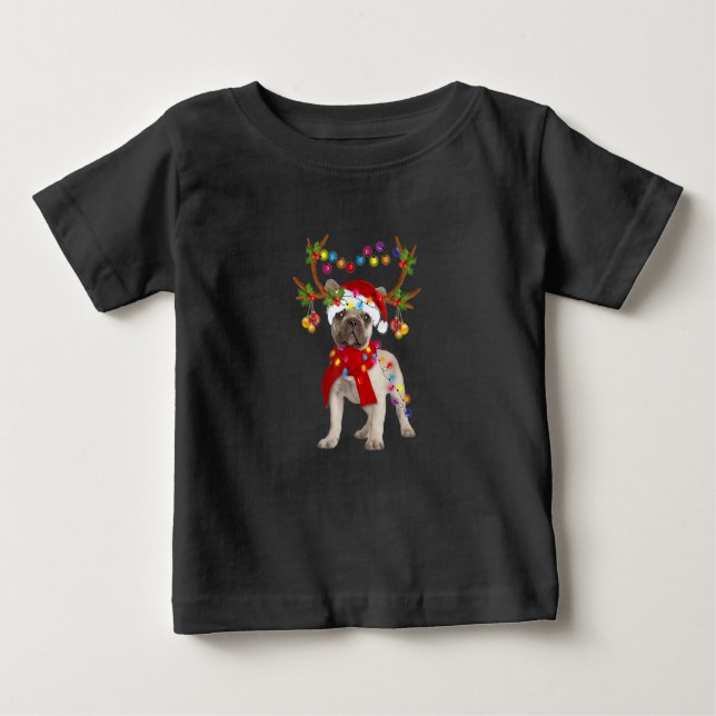 Fransk Bulldog Gorgous Reindeer Julgran T Shirt (Framsida)