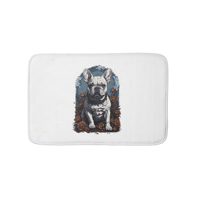 Fransk Bulldog Gothic Blommigt Badrumsmatta (Framsidan)