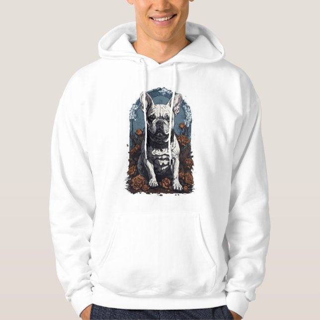 Fransk Bulldog Gothic Blommigt Hoodie (Framsida)