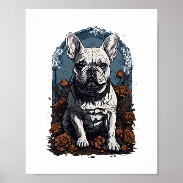 Fransk Bulldog Gothic Blommigt Poster (Framsidan)