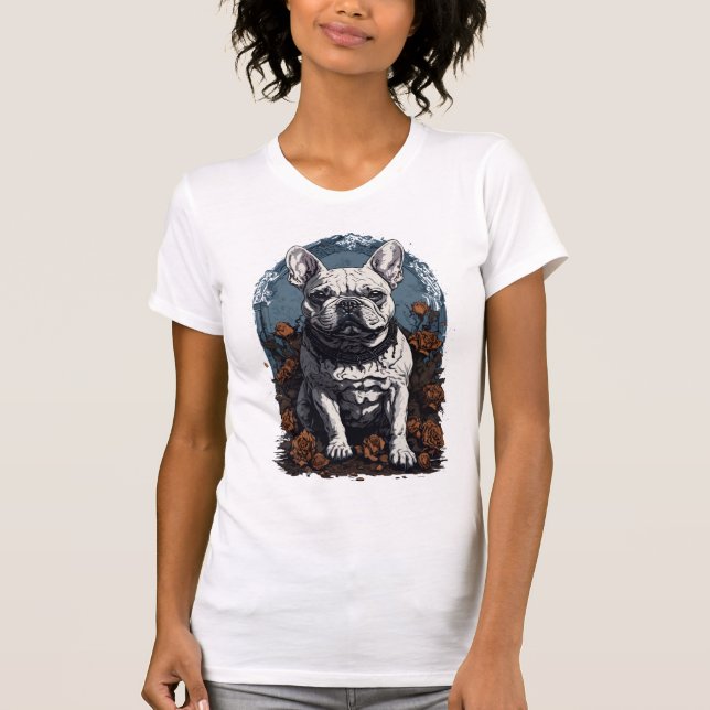 Fransk Bulldog Gothic Blommigt T Shirt (Framsida)