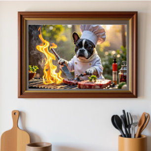 Fransk Bulldog Grill Chef Fiery Poster