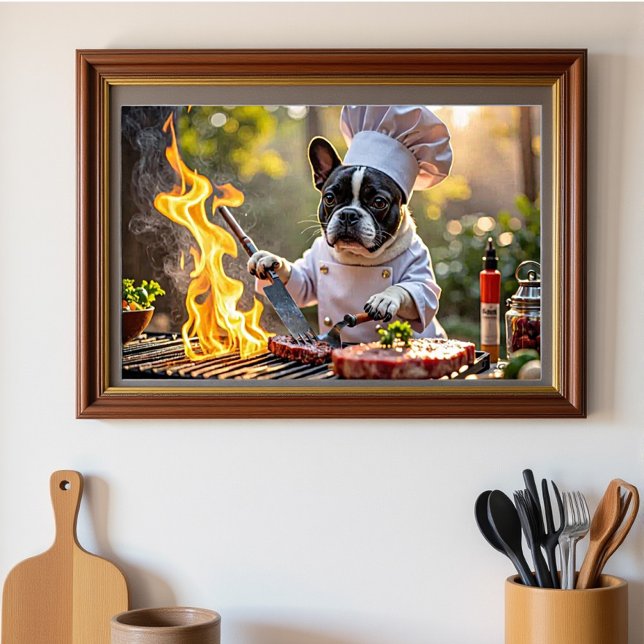 Fransk Bulldog Grill Chef Fiery Poster (Skapare uppladdad)
