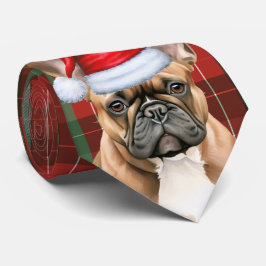 Fransk Bulldog Grön Röd Högtidlig Plaid Jul Slips