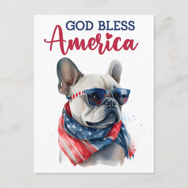 Fransk Bulldog, Gud välsigne Amerika vykort (Framsida)