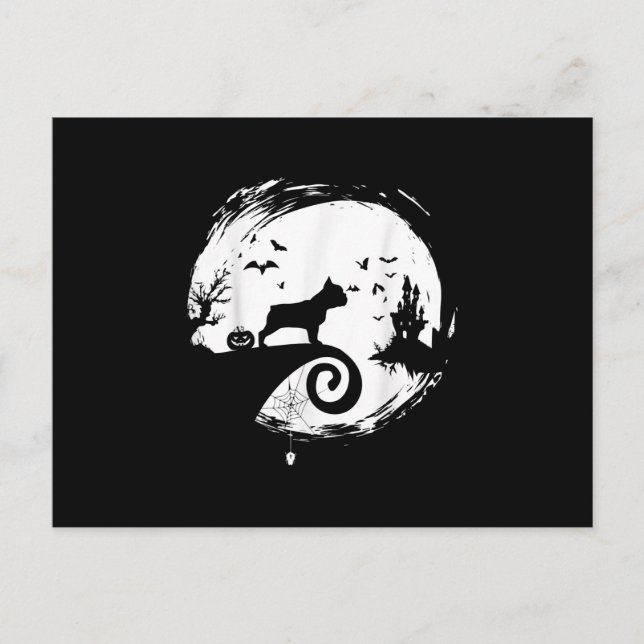 Fransk Bulldog Halloween Costume Måne Gift Helg Vykort (Framsida)