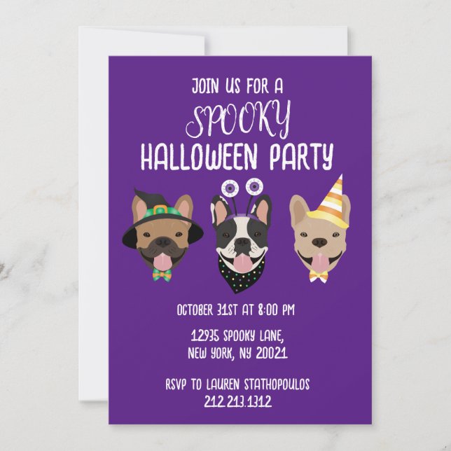 Fransk Bulldog Halloween Costumes Inbjudningar (Framsida)