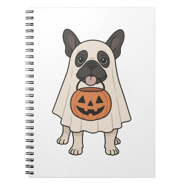 Fransk Bulldog Halloween Hund Ghost Anteckningsbok (Framsidan)