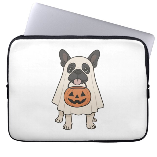 Fransk Bulldog Halloween Hund Ghost Laptop Fodral (Framsidan)