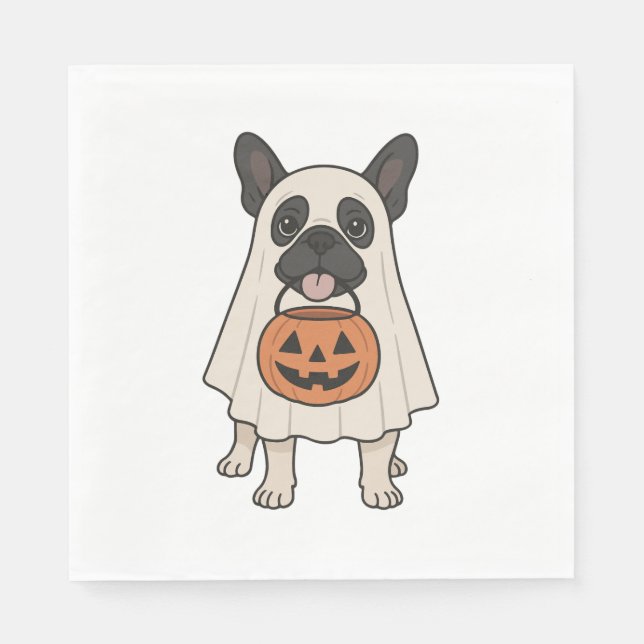 Fransk Bulldog Halloween Hund Ghost Pappersservett (Framsidan)