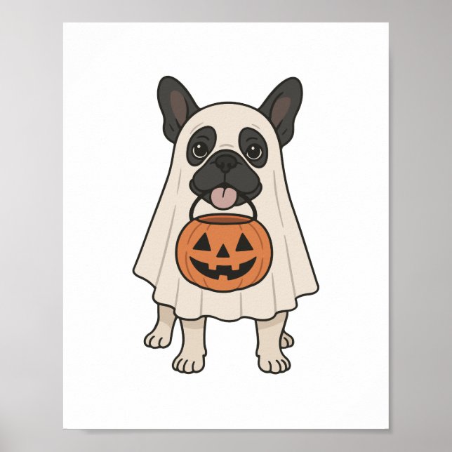 Fransk Bulldog Halloween Hund Ghost Poster (Framsidan)