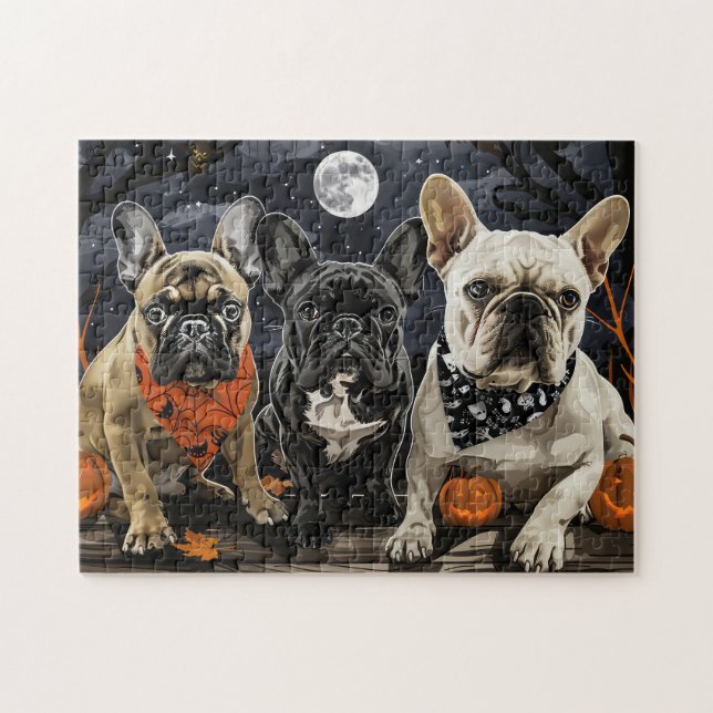 Fransk Bulldog Halloween Kuslig Pussel (Horisontell)
