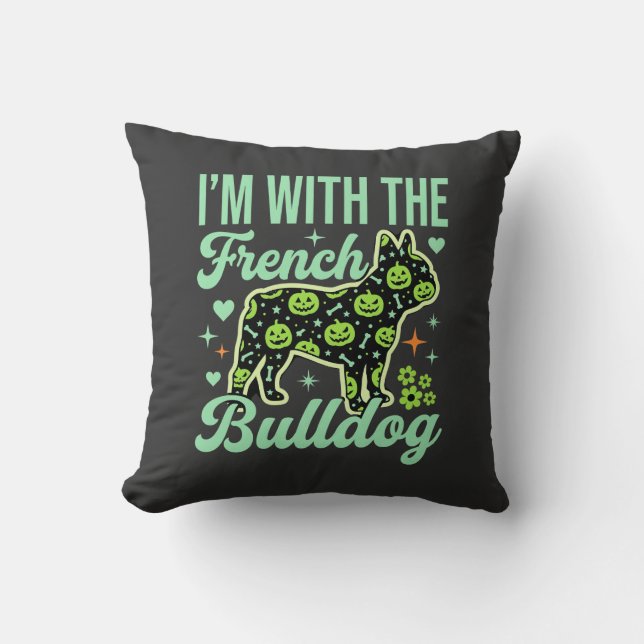 Fransk Bulldog Halloween Pumpamuster Design Kudde (Framsida)