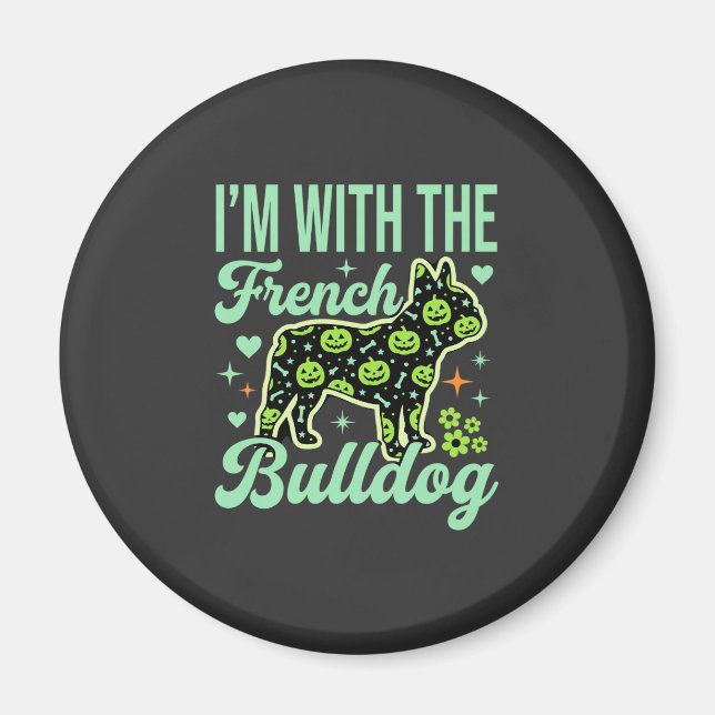 Fransk Bulldog Halloween Pumpamuster Design Magnet (Framsidan)