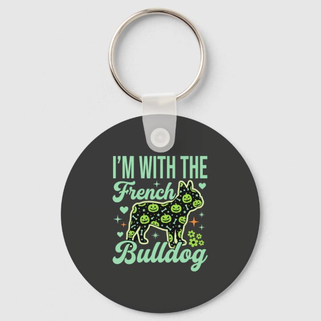 Fransk Bulldog Halloween Pumpamuster Design Nyckelring (Framsida)