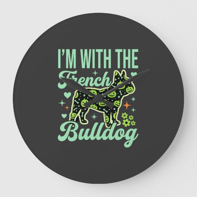 Fransk Bulldog Halloween Pumpamuster Design Stor Klocka (Framsida)