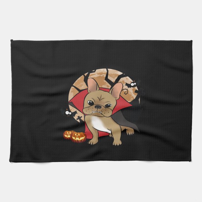 Fransk Bulldog | Halloween Pumpkin Frenchie Witch Kökshandduk (Horisontell)
