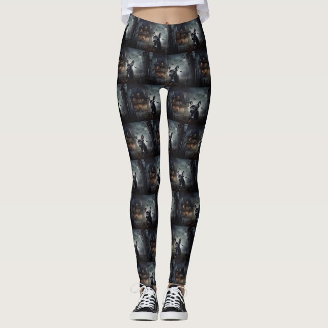 Fransk Bulldog Halloween Scary Leggings (Framsida)