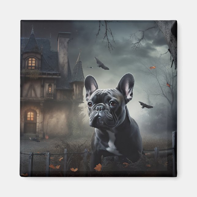 Fransk Bulldog Halloween Scary Magnet (Framsidan)