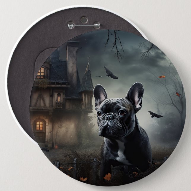 Fransk Bulldog Halloween Skräckinjagande Knapp (Framsida & baksida)