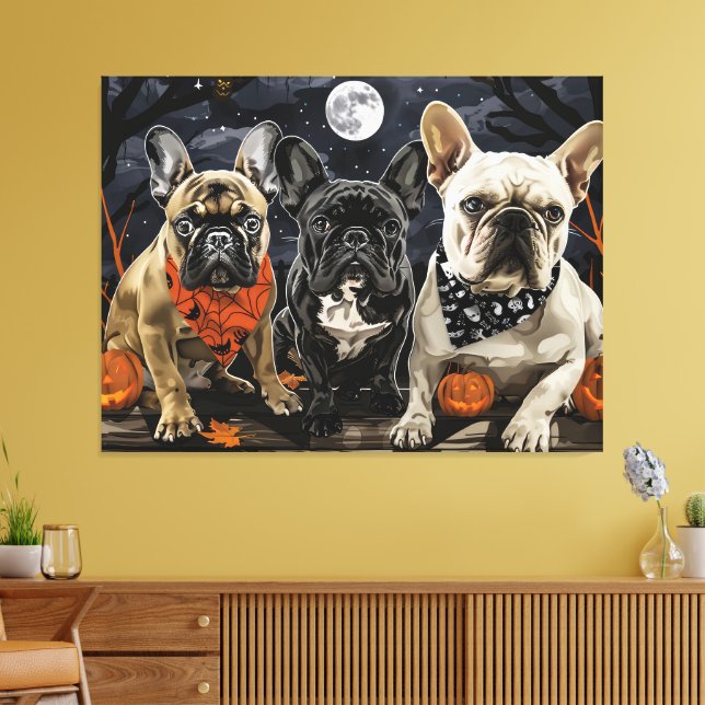 Fransk Bulldog Halloween Spooky Canvastryck (Insitu (Vardagsrum))