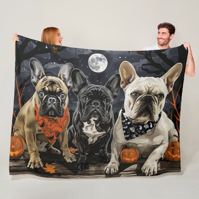 Fransk Bulldog Halloween Spooky Fleecefilt (På plats)
