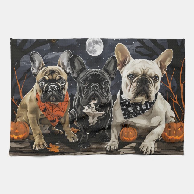 Fransk Bulldog Halloween Spooky Kökshandduk (Horisontell)