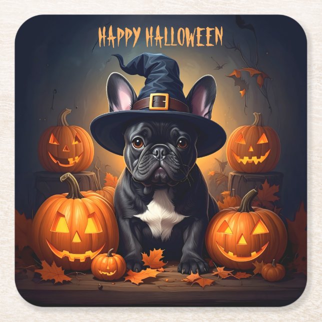 Fransk Bulldog Halloween Underlägg Papper Kvadrat (Framsidan)