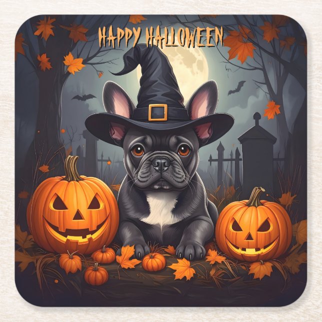 Fransk Bulldog Halloween Underlägg Papper Kvadrat (Framsidan)