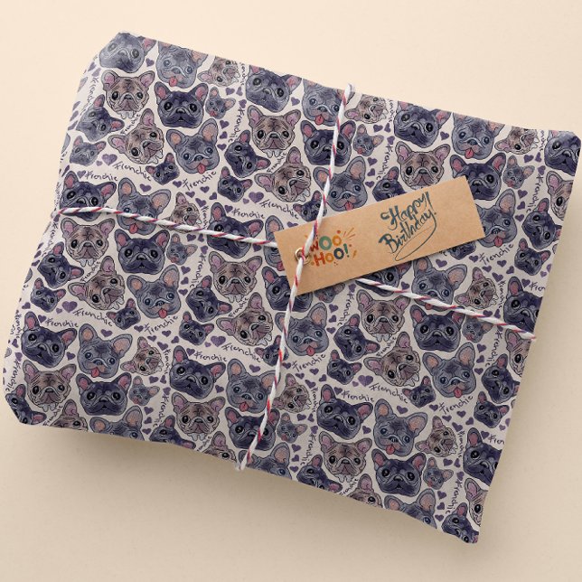 Fransk Bulldog Hand Drawn Tecknad Head Presentpapper (Skapare uppladdad)