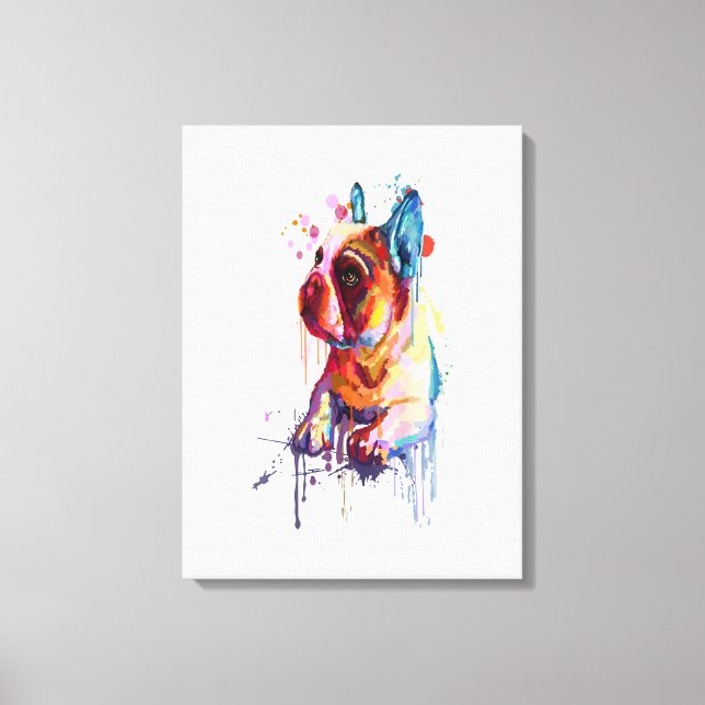 Fransk Bulldog Hand Teckning Art Gift Canvastryck (Framsida)