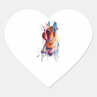 Fransk Bulldog Hand Teckning Art Gift Hjärtformat Klistermärke