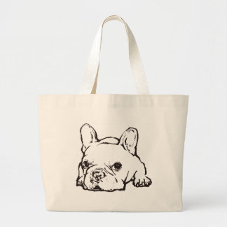 Fransk Bulldog Handskriven Illustration bag Large Jumbo Tygkasse
