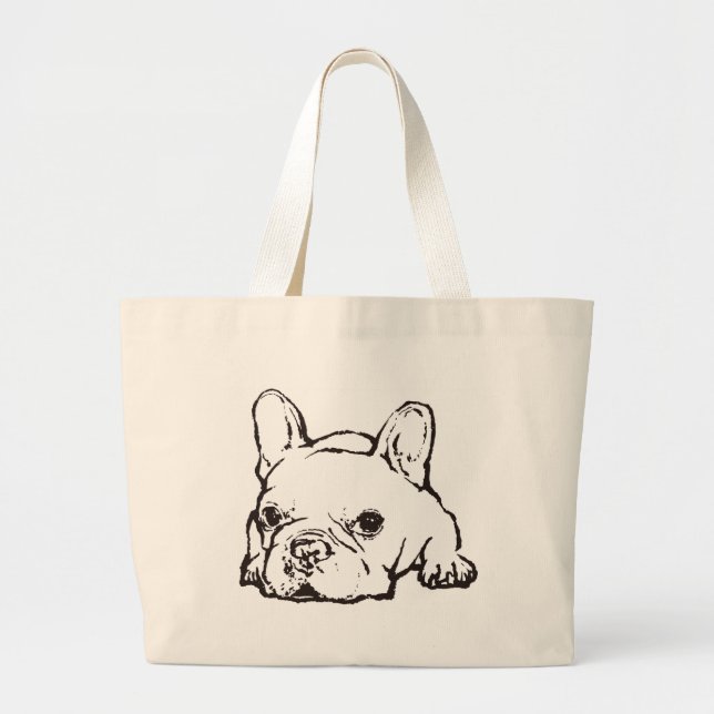 Fransk Bulldog Handskriven Illustration bag Large Jumbo Tygkasse (Framsidan)