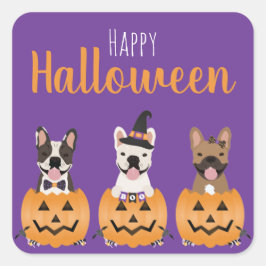 Fransk Bulldog Happy halloween Fyrkantigt Klistermärke