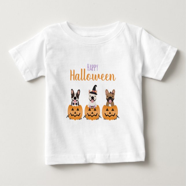 Fransk Bulldog Happy halloween T Shirt (Framsida)