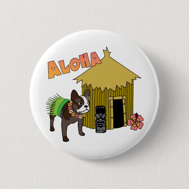Fransk Bulldog Hawaii Tiki Hula Buttons Knapp (Framsida)